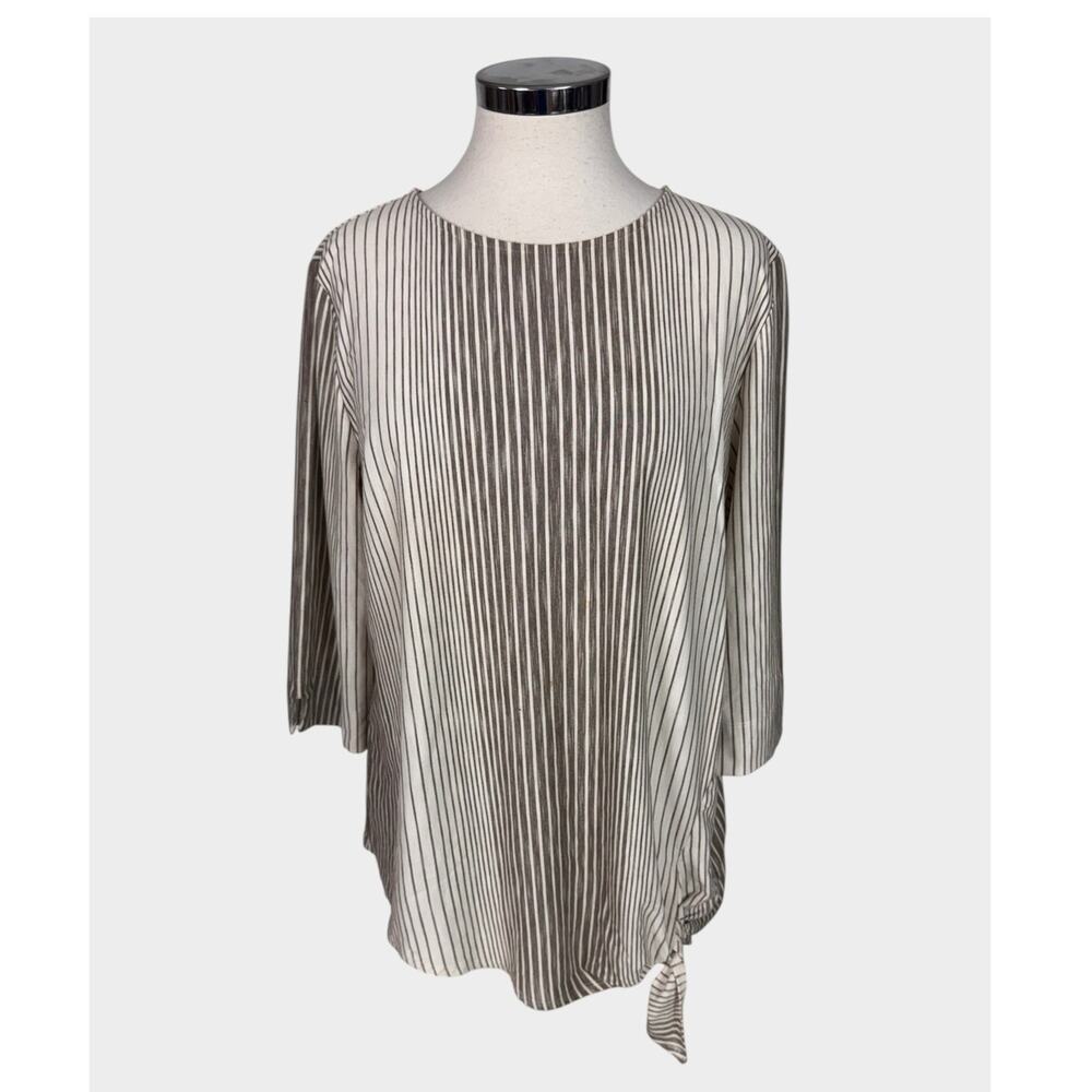 Seven Forty Two Womens Medium Round Neck Top Vertical Stripe Tie Hem